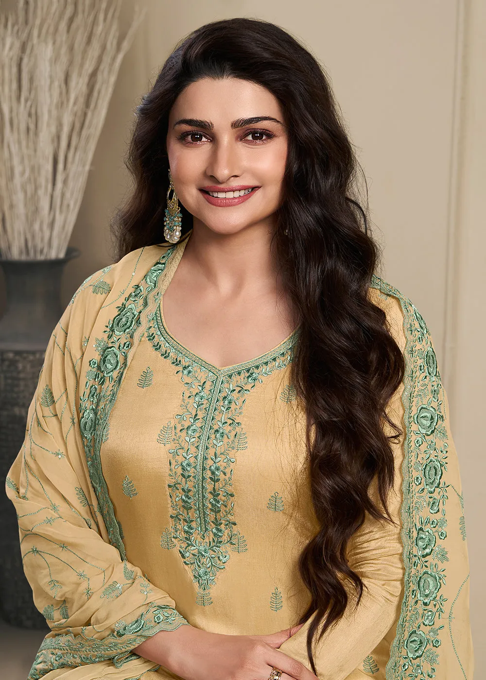 Dola Silk Mustard Thread Embroidered Wedding Salwar Suit