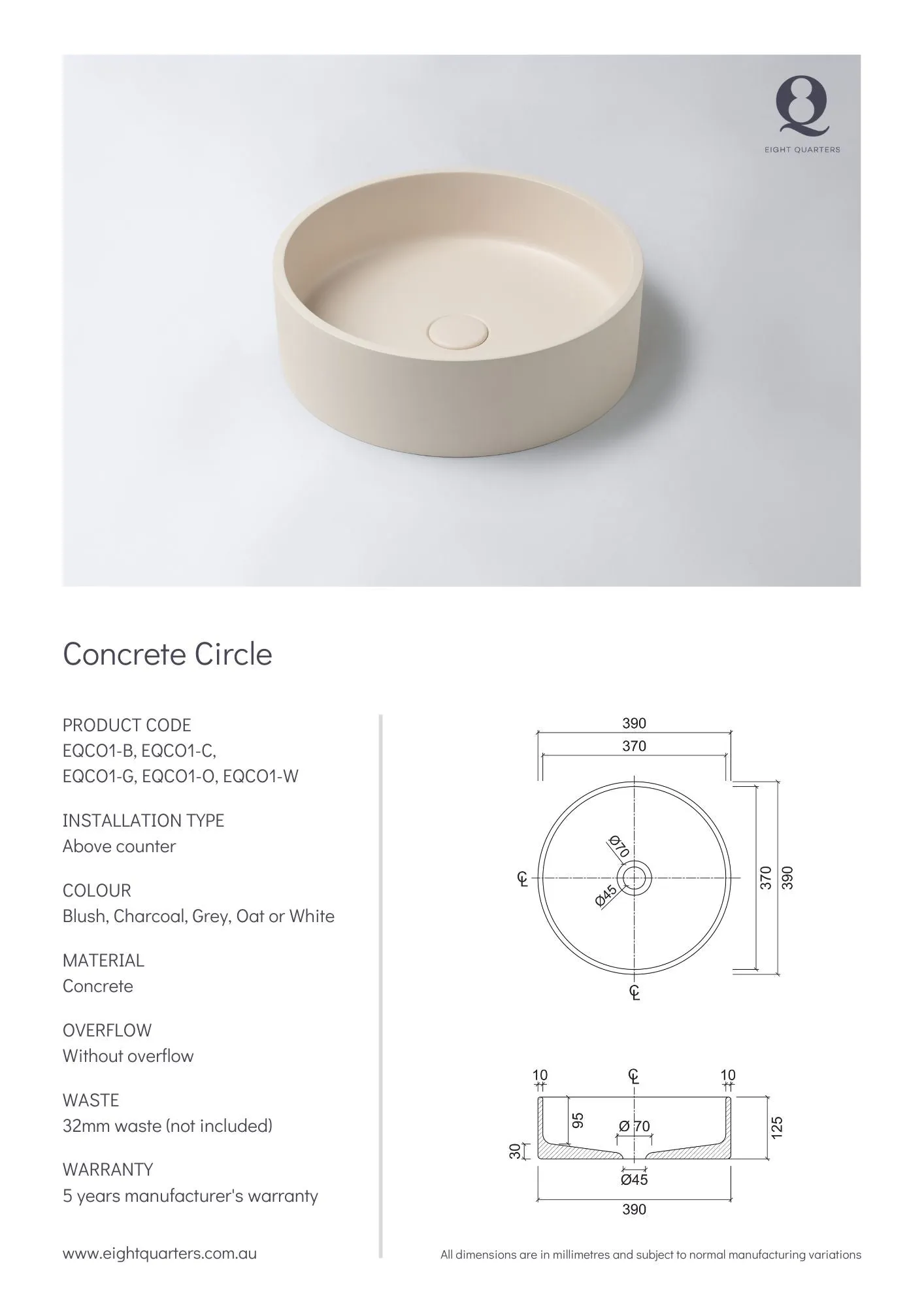 Eight Quarters Concrete Circle Charcoal