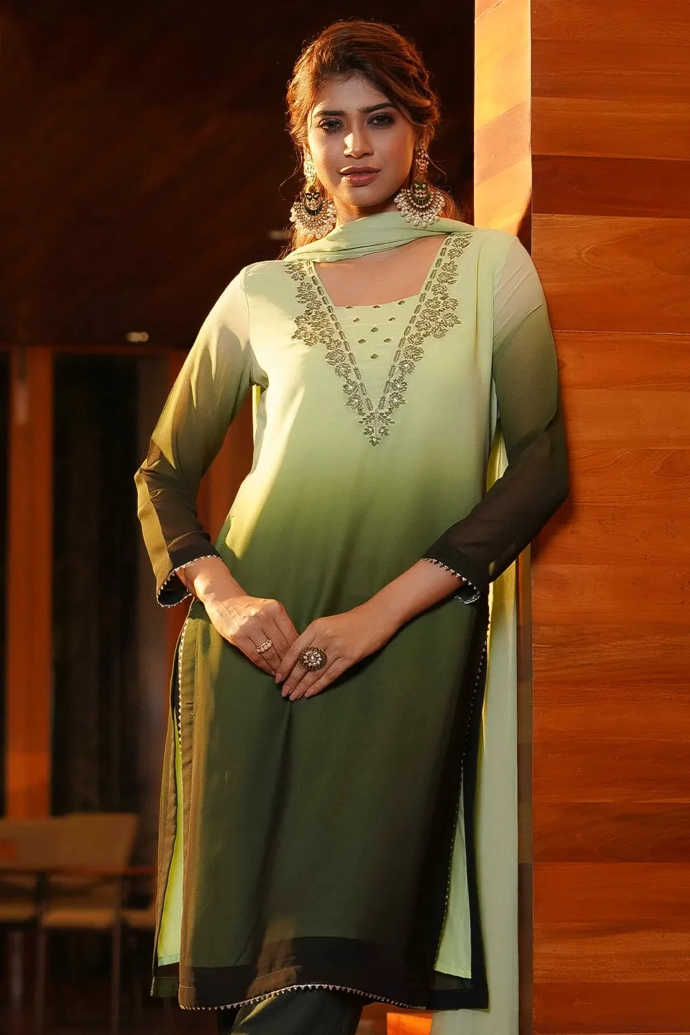Embroidered Shaded 3 Pcs Set