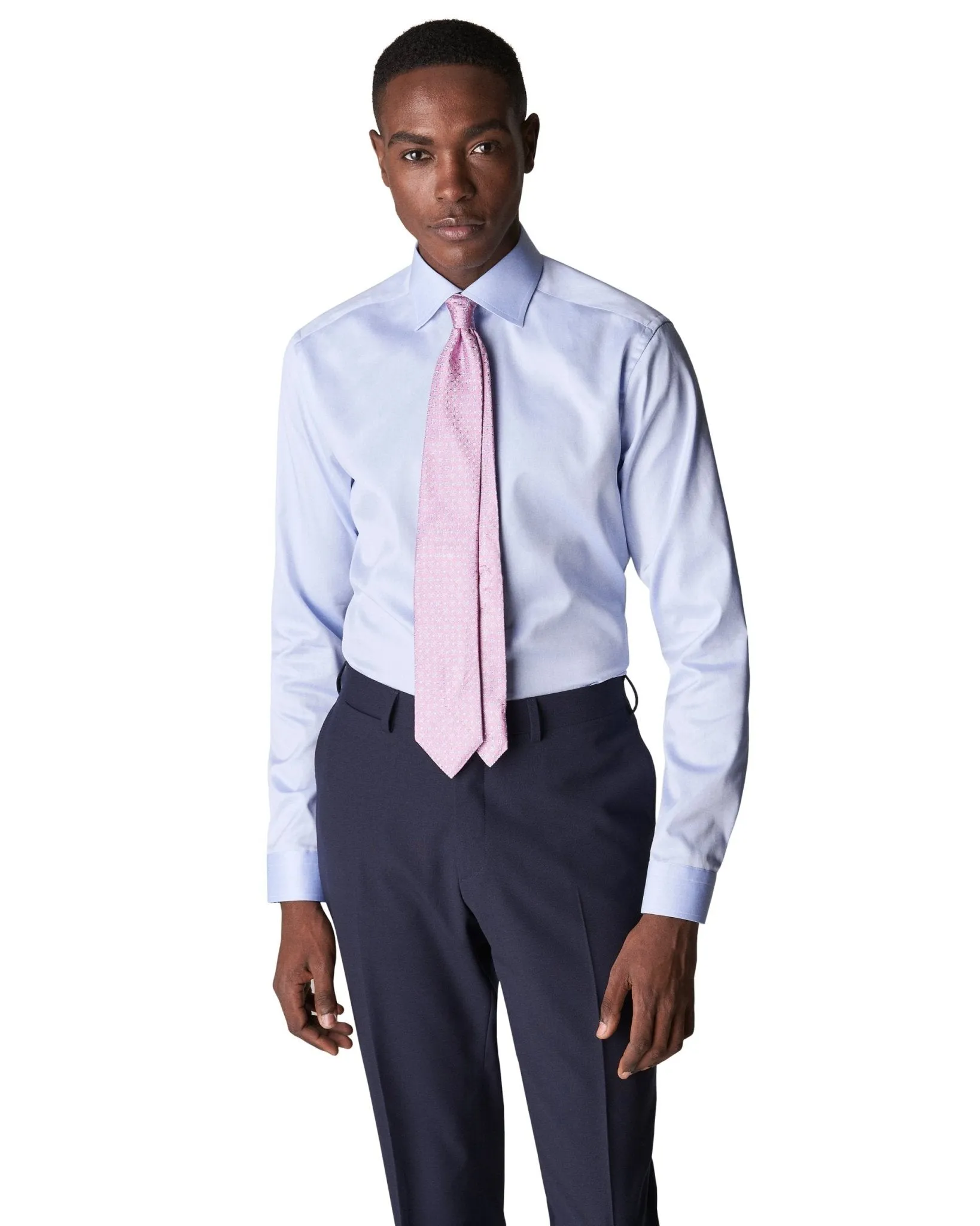 ETON Plain Twill Tail Single Cuff Shirt SKY
