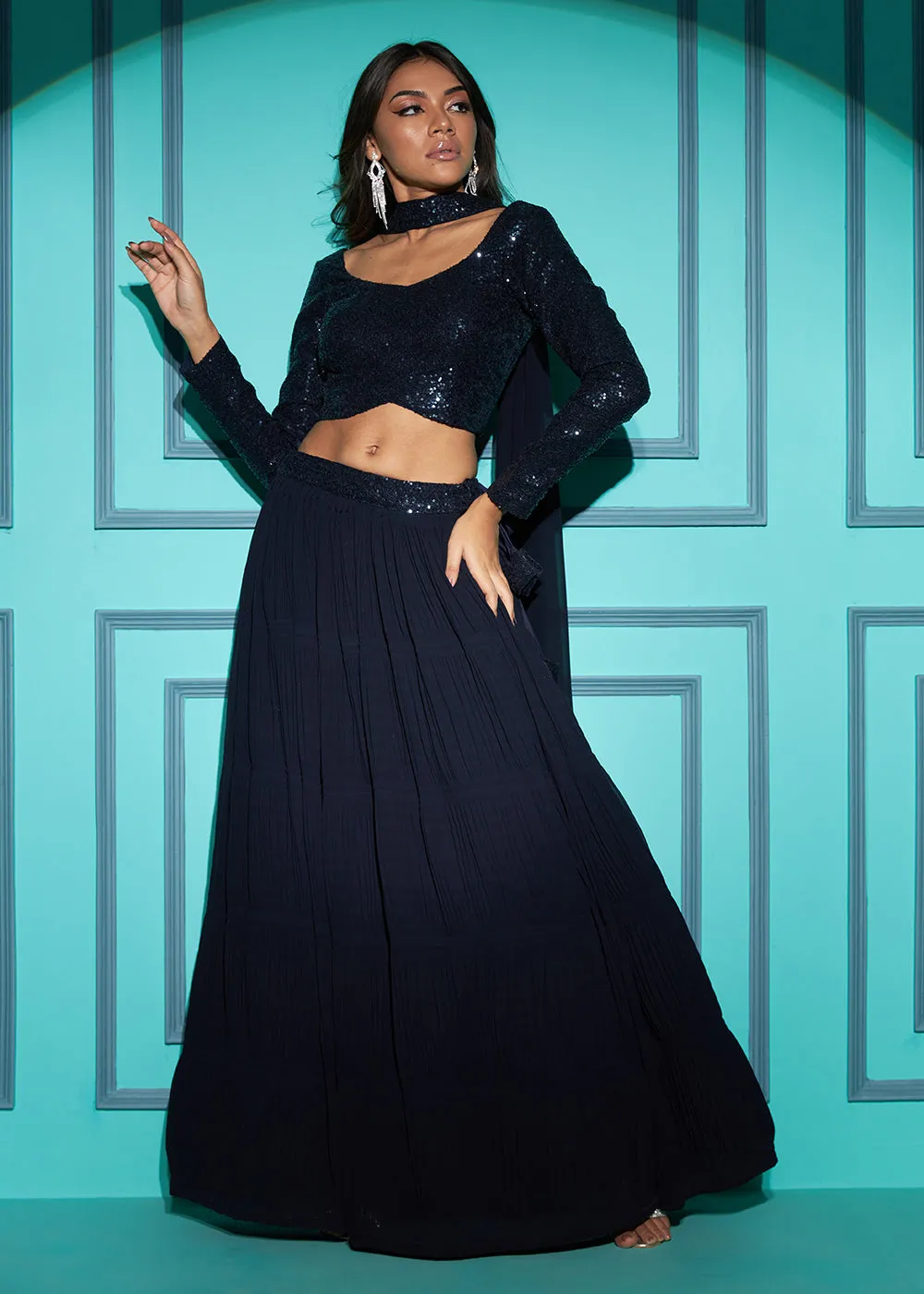 Exquisite Navy Blue Georgette Wedding Party Lehenga Choli