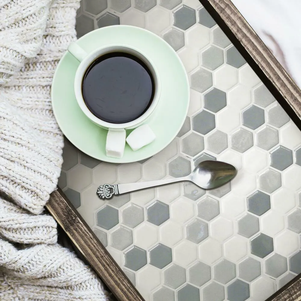 Gray Hexagon Tile Peel and Stick Backsplash