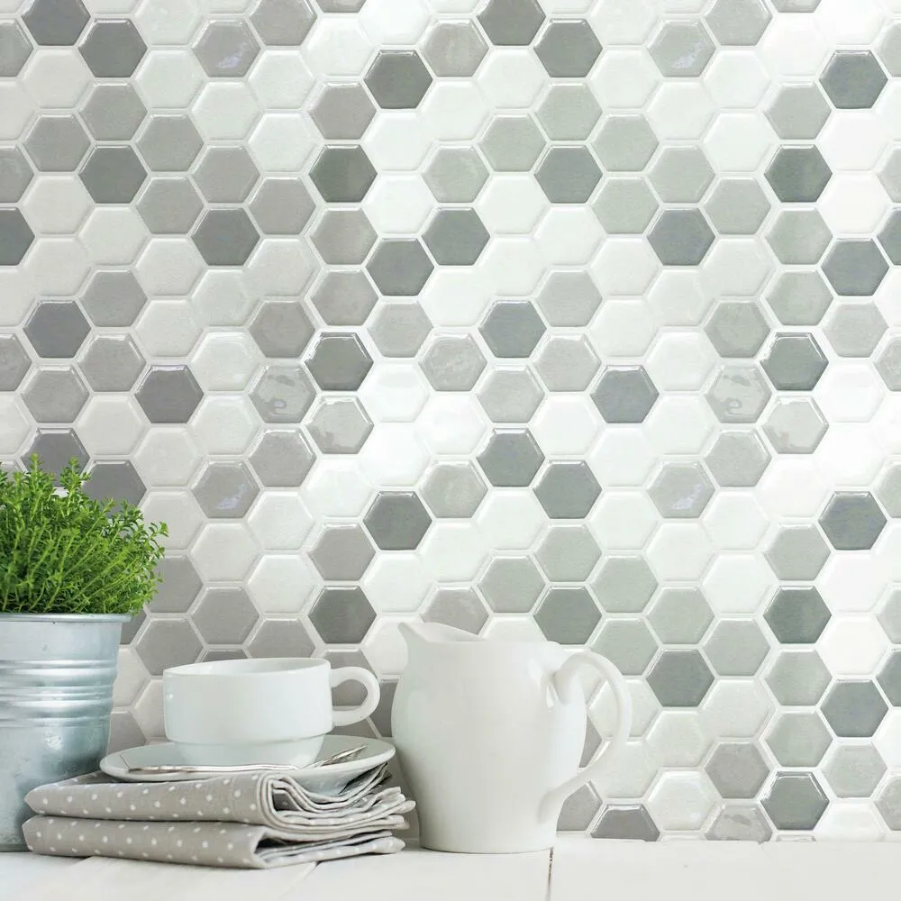 Gray Hexagon Tile Peel and Stick Backsplash