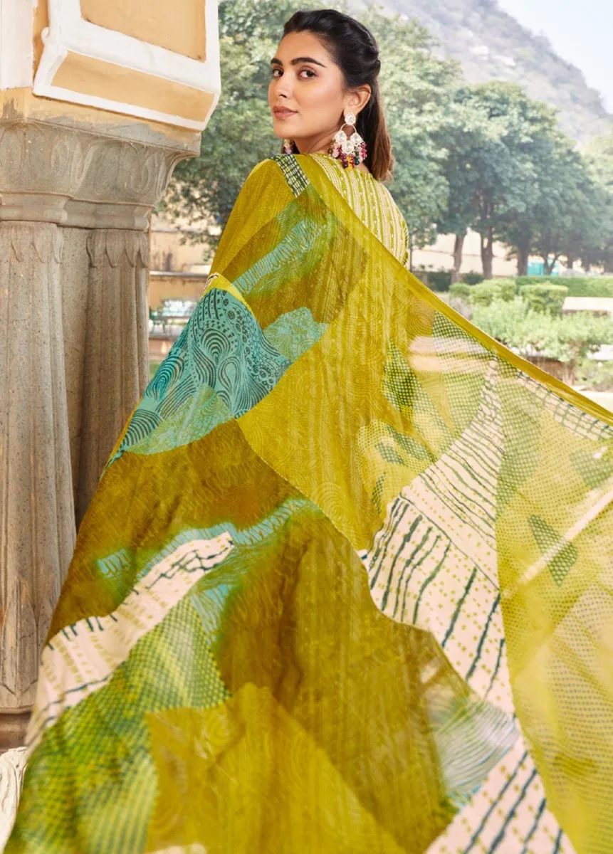 Green Unstitched Cotton Satin Salwar Suit Dress Material for Women