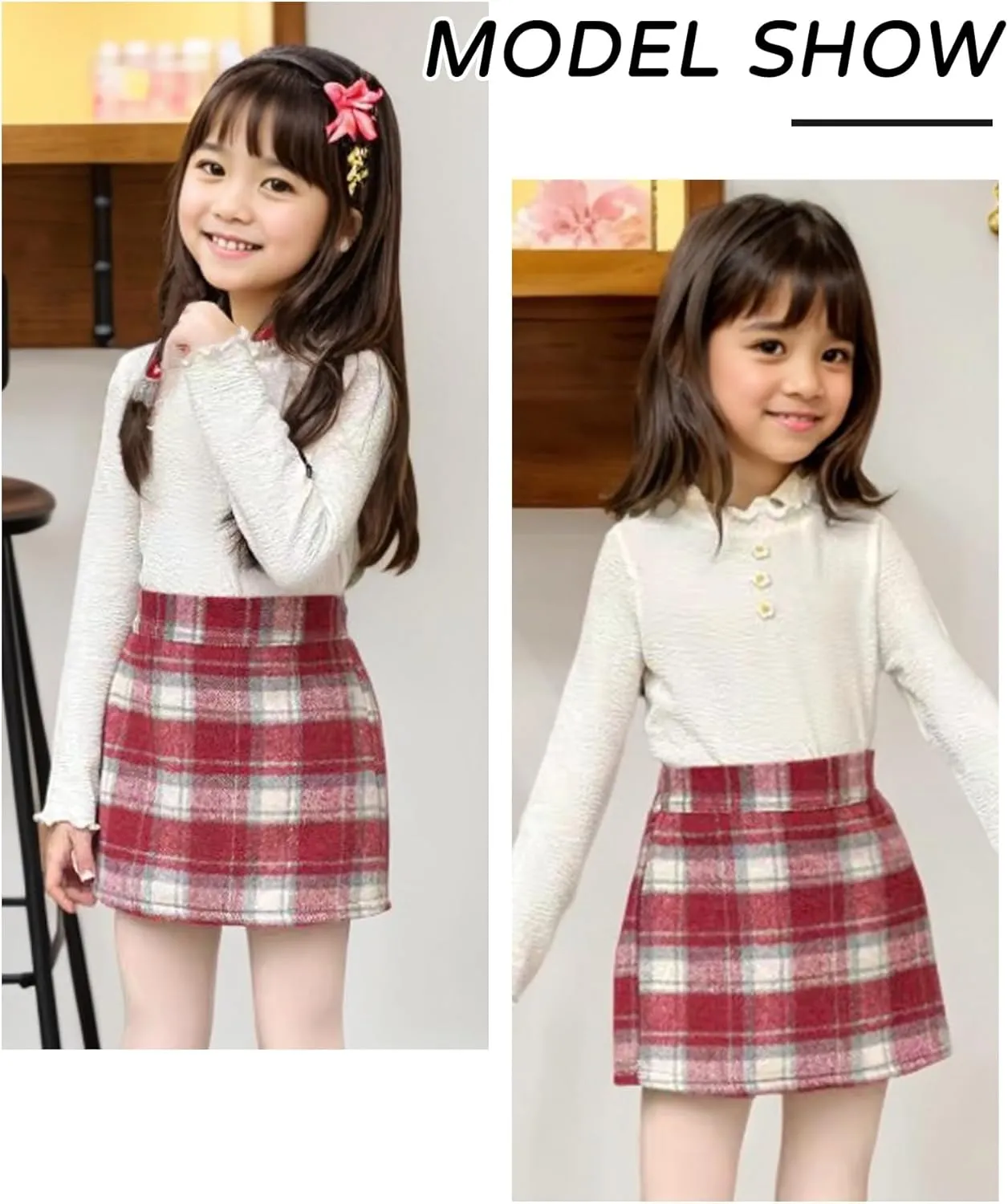 Happy Cherry Girls Elastic High Waisted A-Line Wool Mini Skirt with Liner Kid Toddler School Uniform Skort 3-14Y