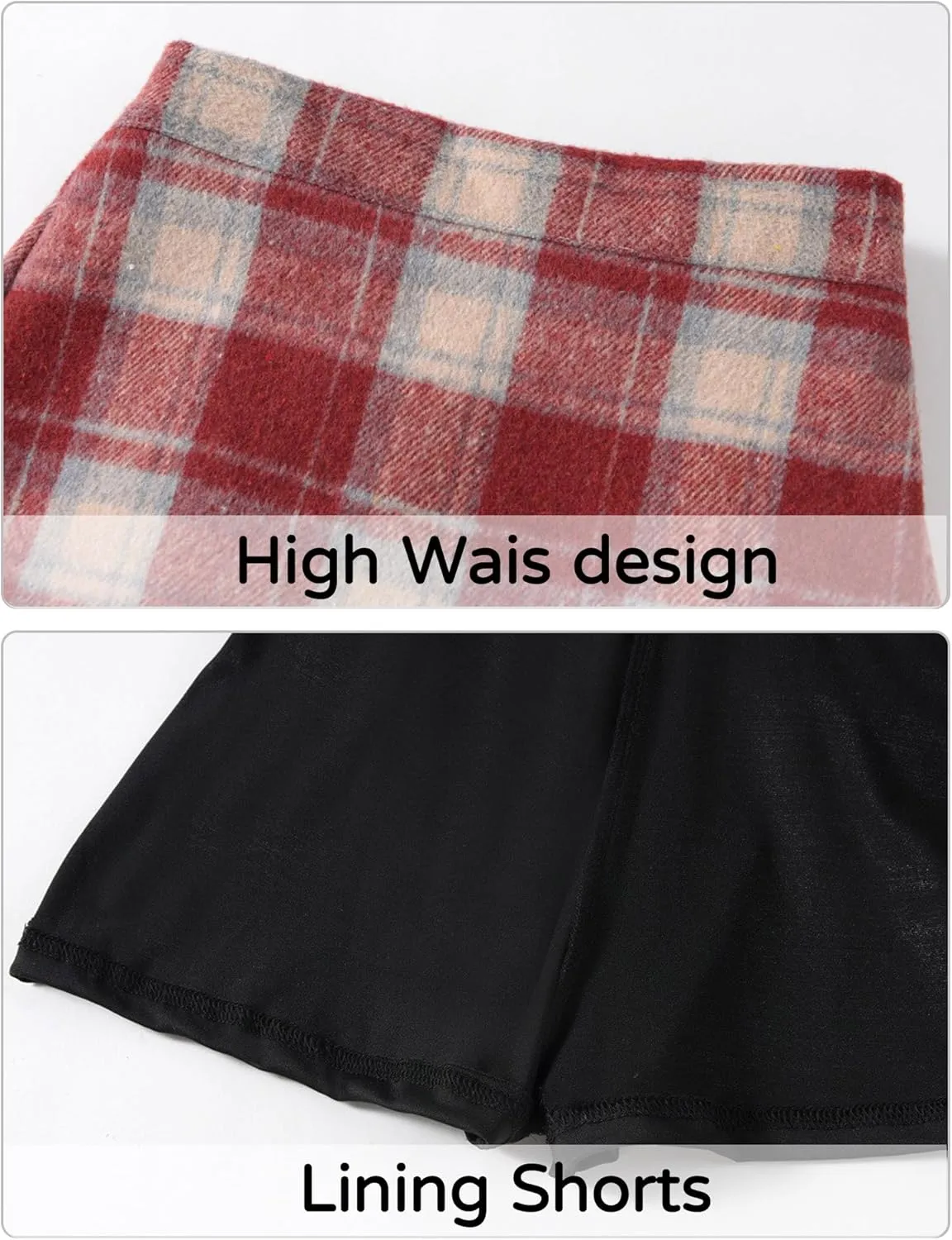 Happy Cherry Girls Elastic High Waisted A-Line Wool Mini Skirt with Liner Kid Toddler School Uniform Skort 3-14Y