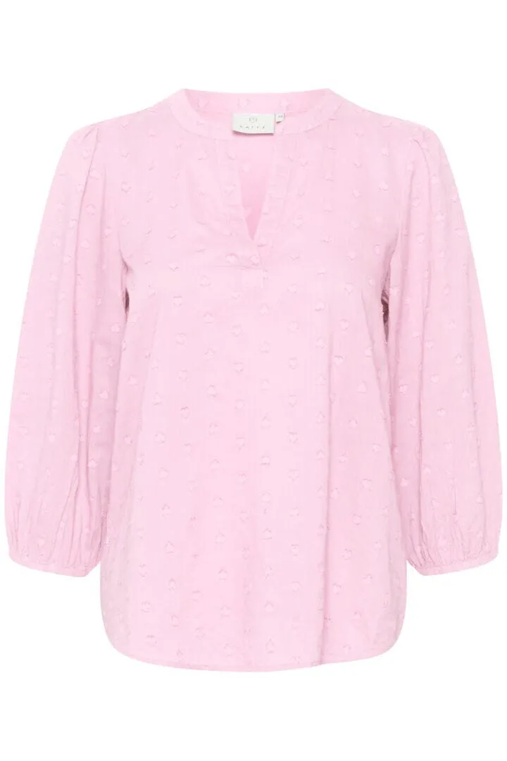 HEART EMBROIDERED PINK COTTON BLOUSE