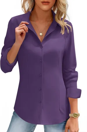 HOTOUCH Women's Button Down Shirts Long Sleeve Button-up Dress Shirt Fitted Business Collared Work Office Suit Blouses