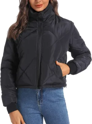 Hujoin Black Lightweight Quilted Jackets for Women Dressy Long Sleeve Padded Winter Jacket
