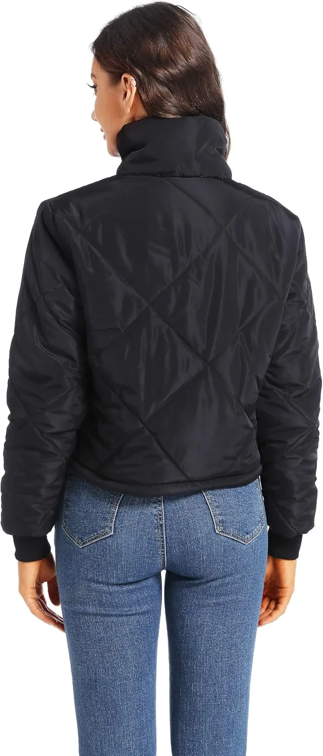 Hujoin Black Lightweight Quilted Jackets for Women Dressy Long Sleeve Padded Winter Jacket