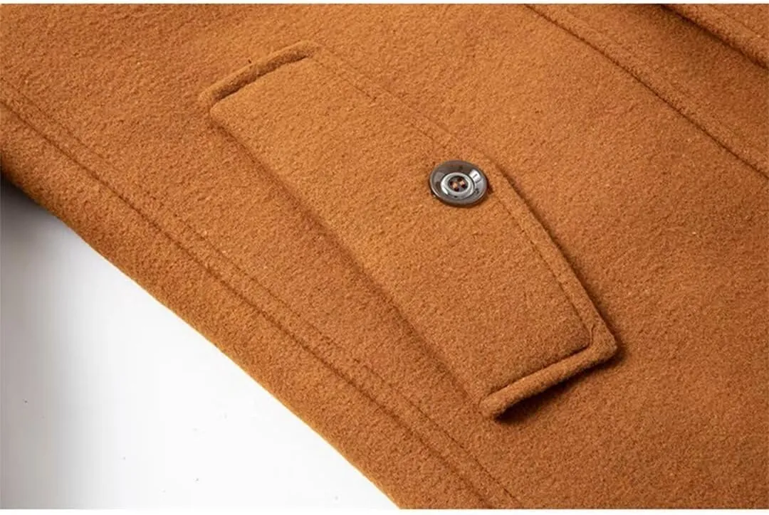 INVACHI Men's Stand Collar Wool Blend Pea Coats with Removable Inner Collar Single Breasted Overcoat