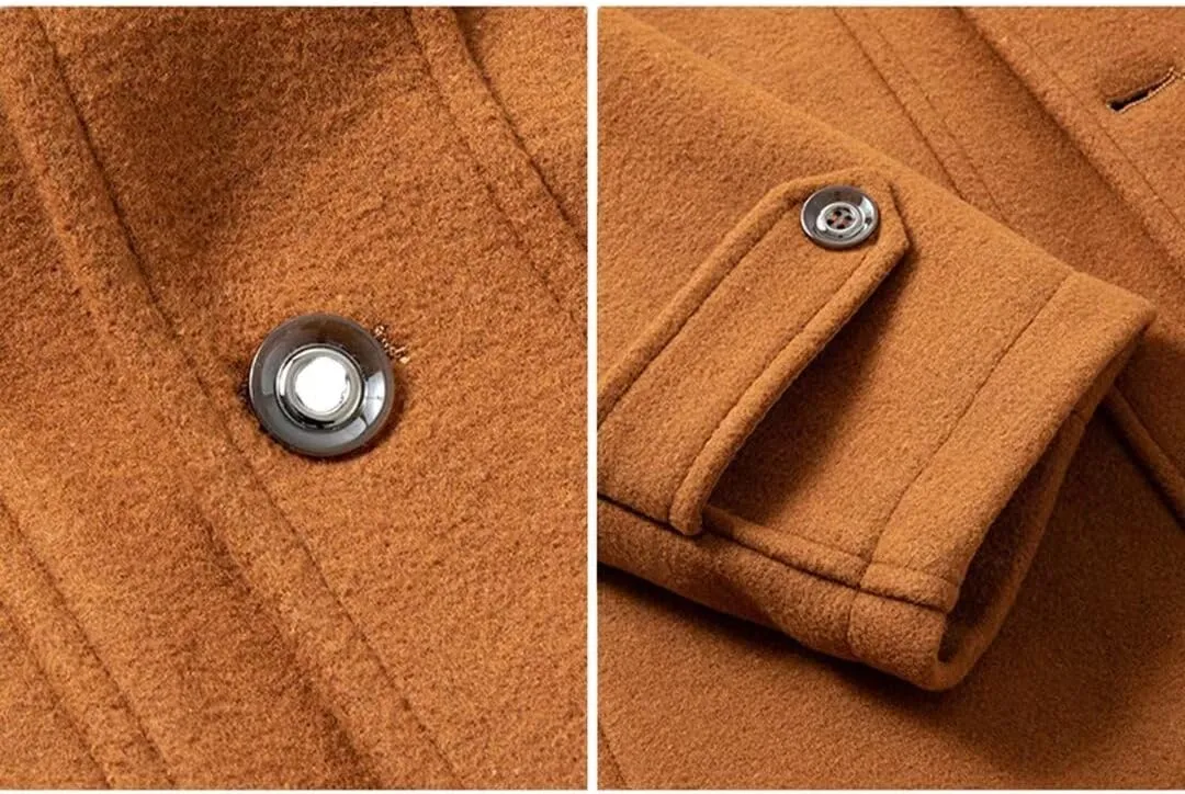 INVACHI Men's Stand Collar Wool Blend Pea Coats with Removable Inner Collar Single Breasted Overcoat