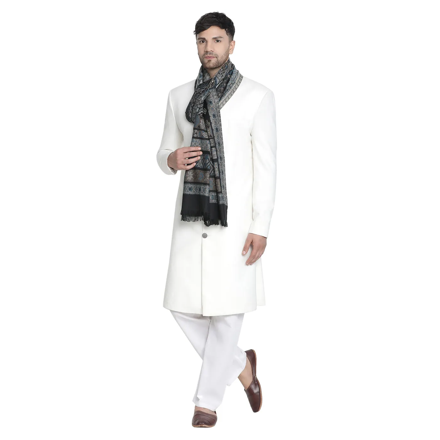 Jay Black Wool Metallic Jacquard Muffler