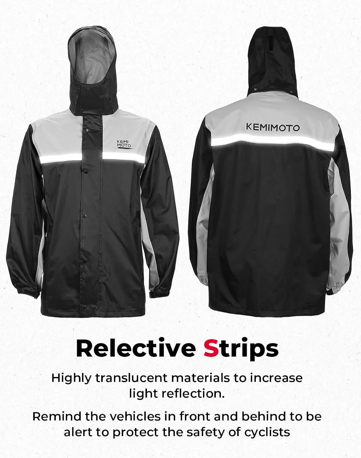 KEMIMOTO Men's Rain Suit Waterproof Rain Jacket Reflective Work Rain Coats Lightweight Hiking Motorcycle Rain Gear for Men, XX-Large, Black