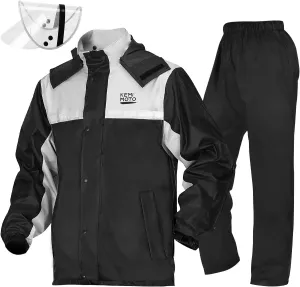 KEMIMOTO Men's Rain Suit Waterproof Rain Jacket Reflective Work Rain Coats Lightweight Hiking Motorcycle Rain Gear for Men, XX-Large, Black
