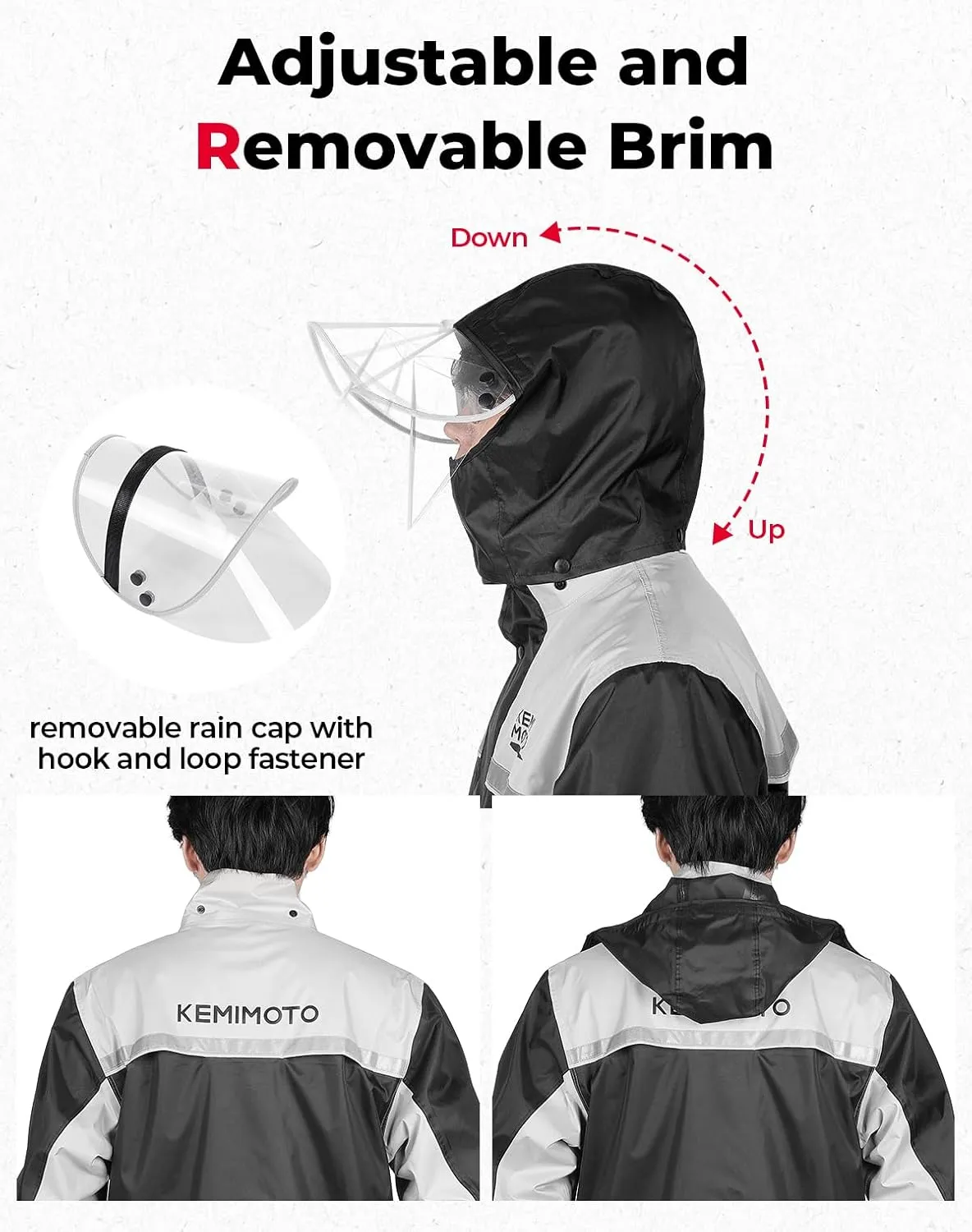 KEMIMOTO Men's Rain Suit Waterproof Rain Jacket Reflective Work Rain Coats Lightweight Hiking Motorcycle Rain Gear for Men, XX-Large, Black