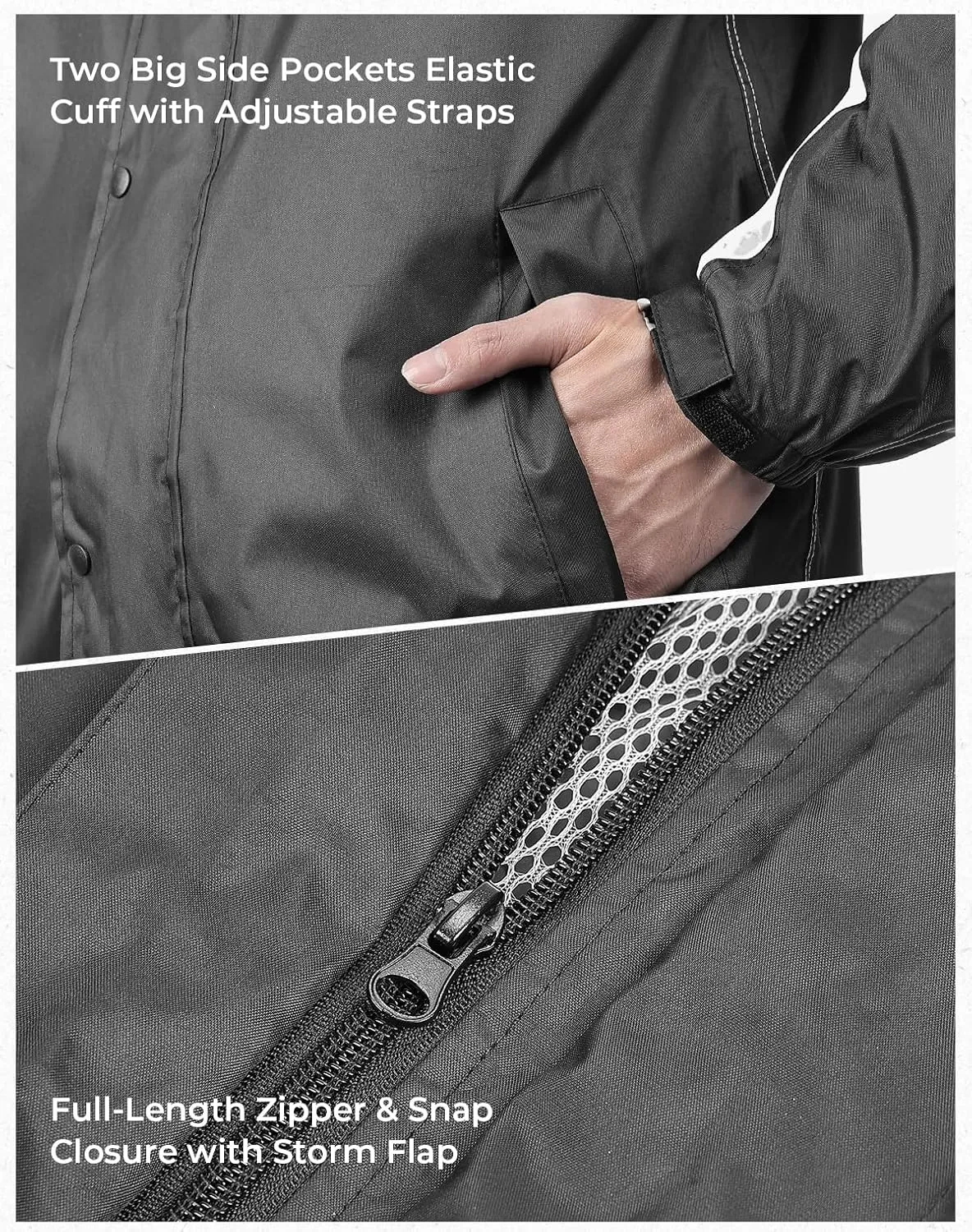 KEMIMOTO Men's Rain Suit Waterproof Rain Jacket Reflective Work Rain Coats Lightweight Hiking Motorcycle Rain Gear for Men, XX-Large, Black