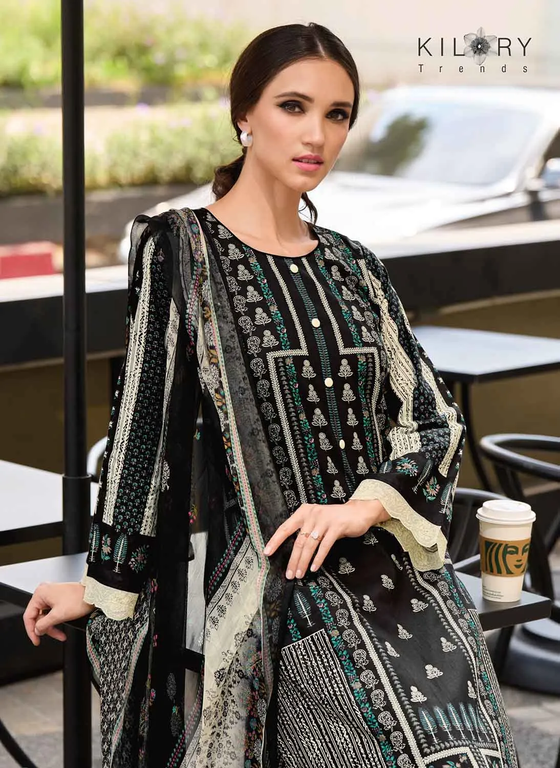 Kilory Pakistani Print Unstitched Pure Lawn Cotton Suit Dress Material