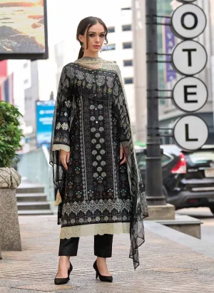 Kilory Unstitched Black Pure Lawn Cotton Suit Material for Women