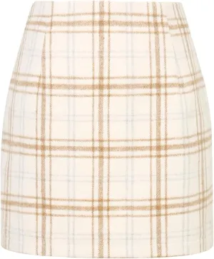 Kinghua Womens Wool Plaid Mini Skirt Fall Winter High Waisted Bodycon Pencil Skirt