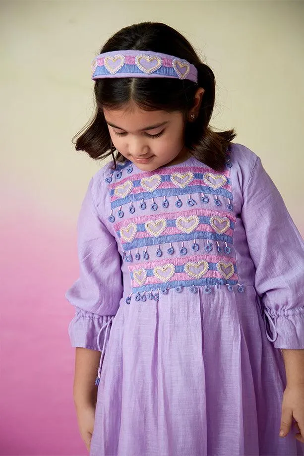 Lavender Blossom- Digital Lavender Hand Embroidered Dress for Girls