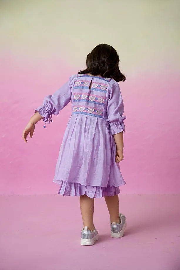 Lavender Blossom- Digital Lavender Hand Embroidered Dress for Girls
