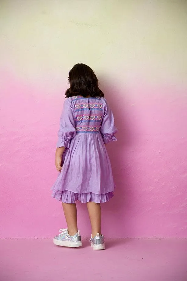 Lavender Blossom- Digital Lavender Hand Embroidered Dress for Girls