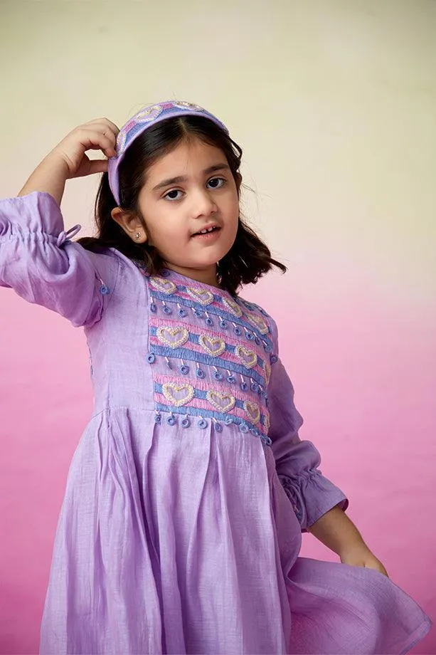 Lavender Blossom- Digital Lavender Hand Embroidered Dress for Girls