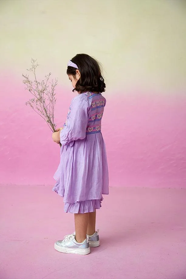 Lavender Blossom- Digital Lavender Hand Embroidered Dress for Girls
