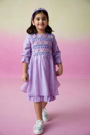 Lavender Blossom- Digital Lavender Hand Embroidered Dress for Girls