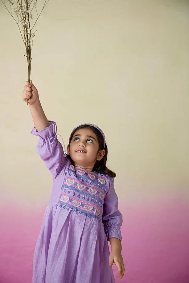Lavender Blossom- Digital Lavender Hand Embroidered Dress for Girls
