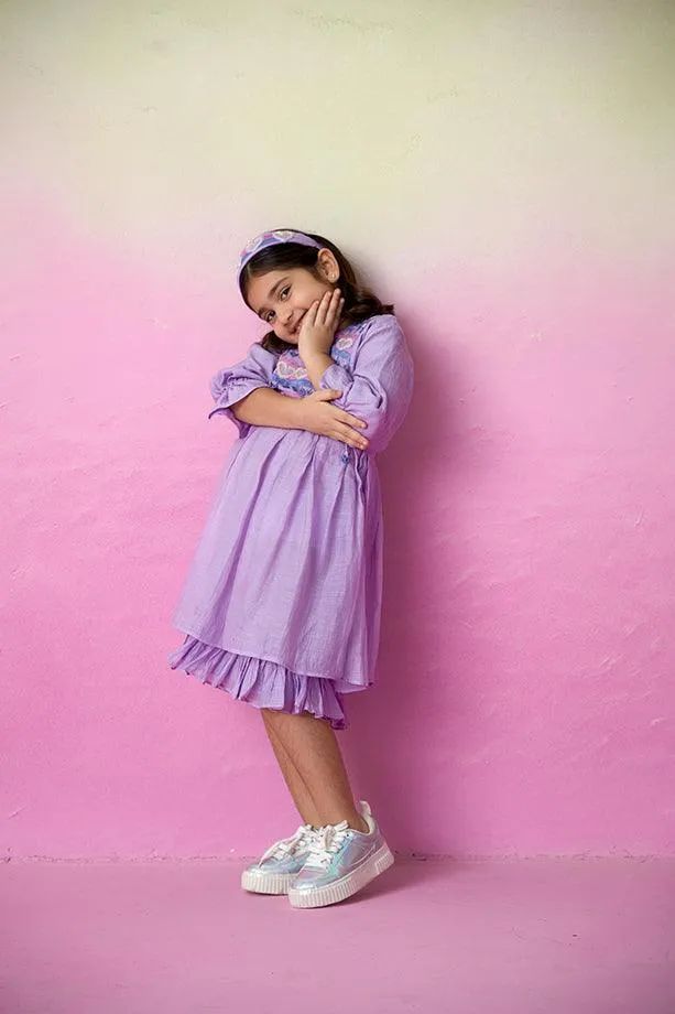 Lavender Blossom- Digital Lavender Hand Embroidered Dress for Girls