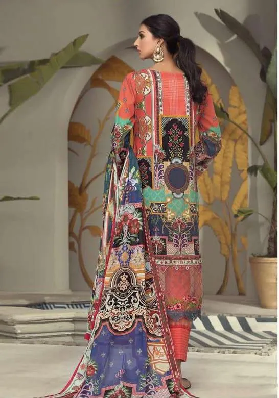 Lawn Cotton Unstitched Orange Suit Dress Material for Women