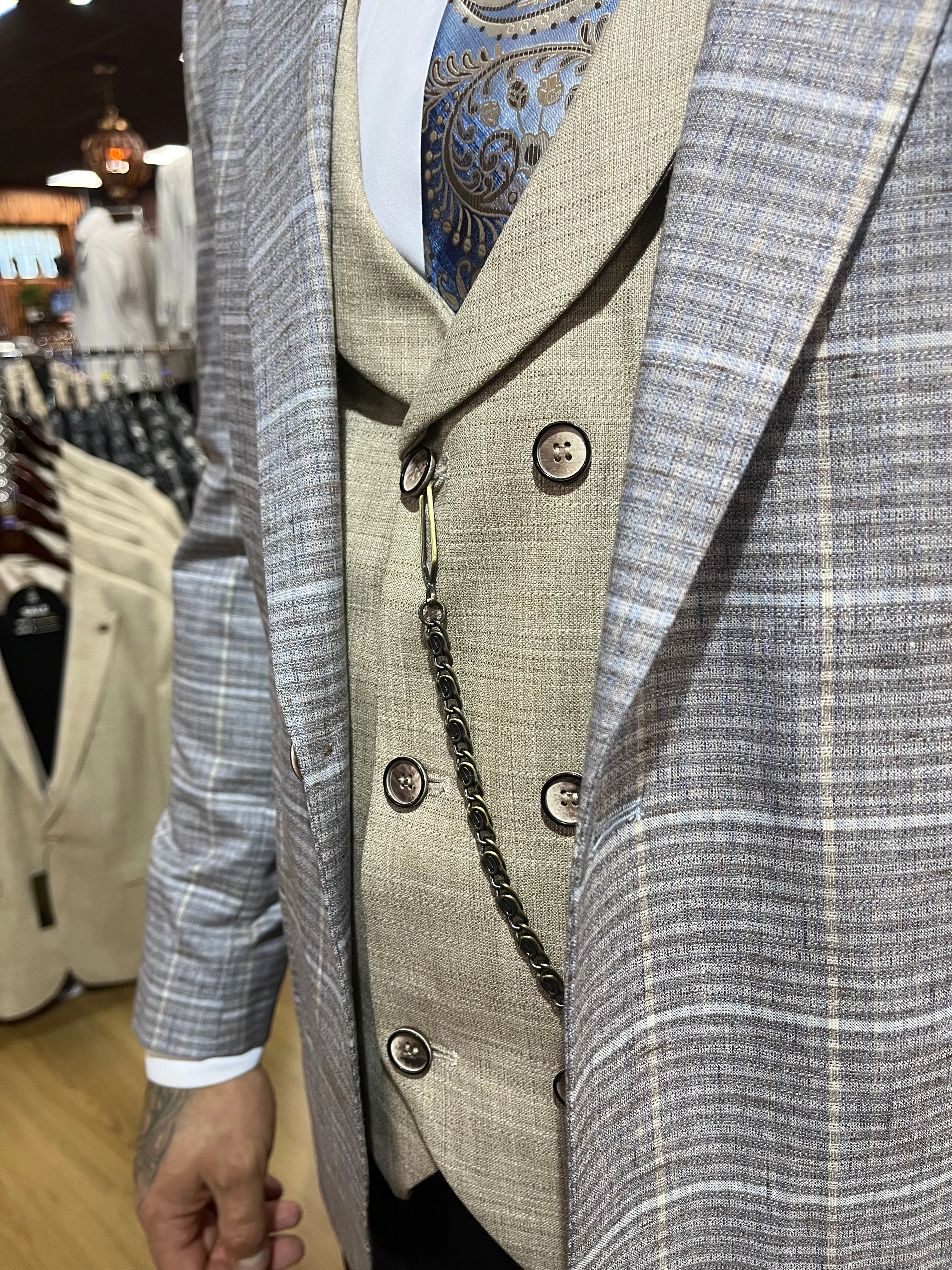Leonardo - Blue/Beige 3 Piece Suit