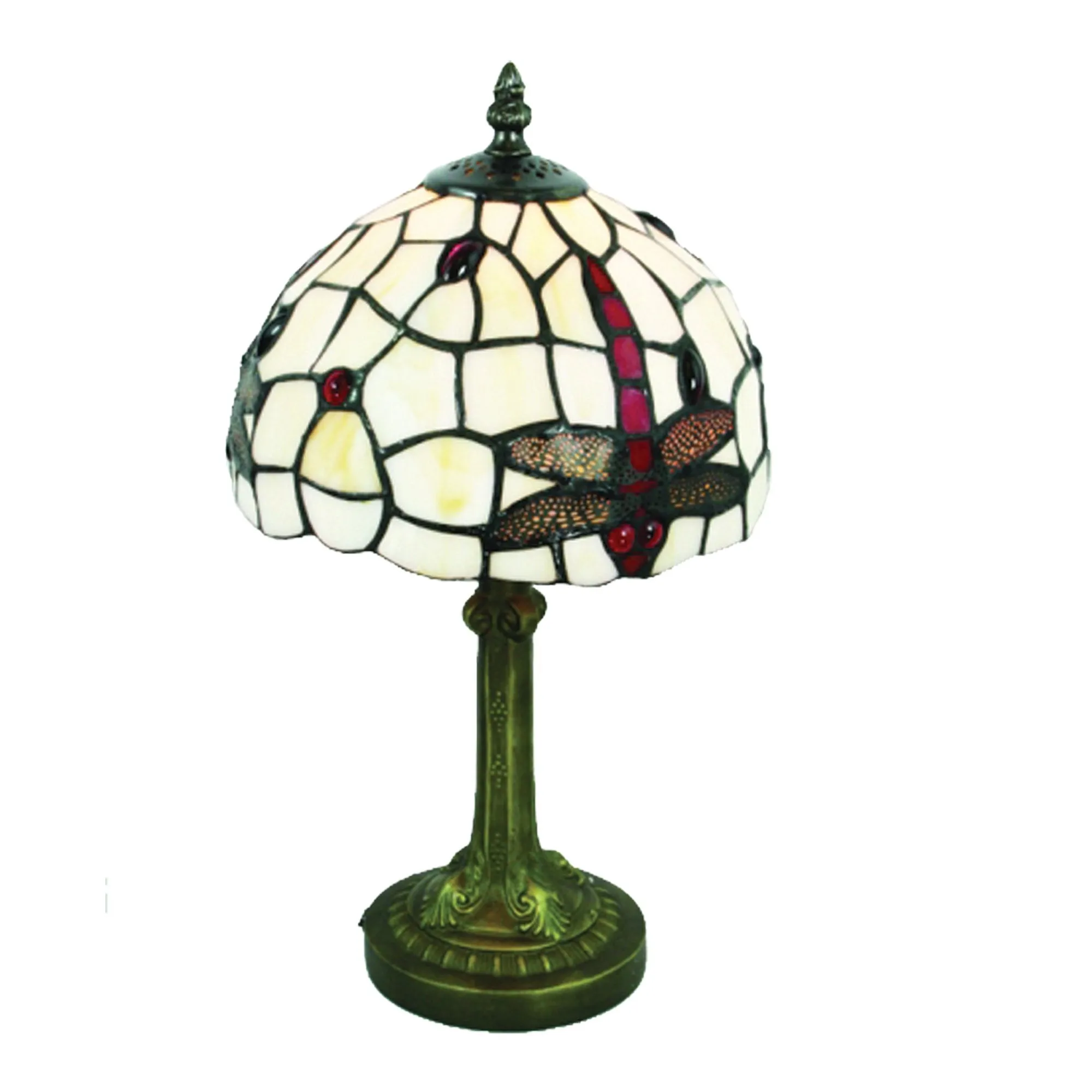 Lighting Web Co 8-inch Glass Dragonfly Beige Background, Red