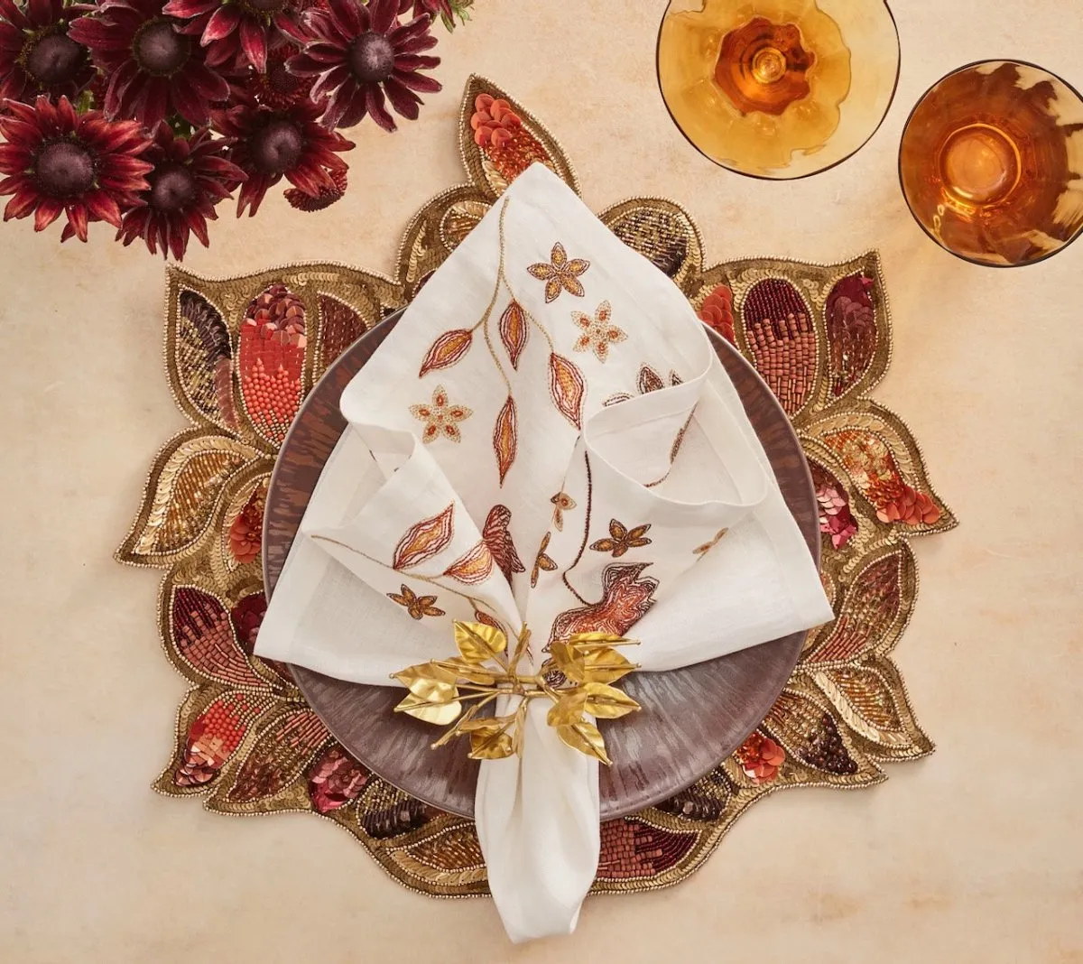 Maple Hues Napkin in White & Multi Set of 4 by Kim Seybert