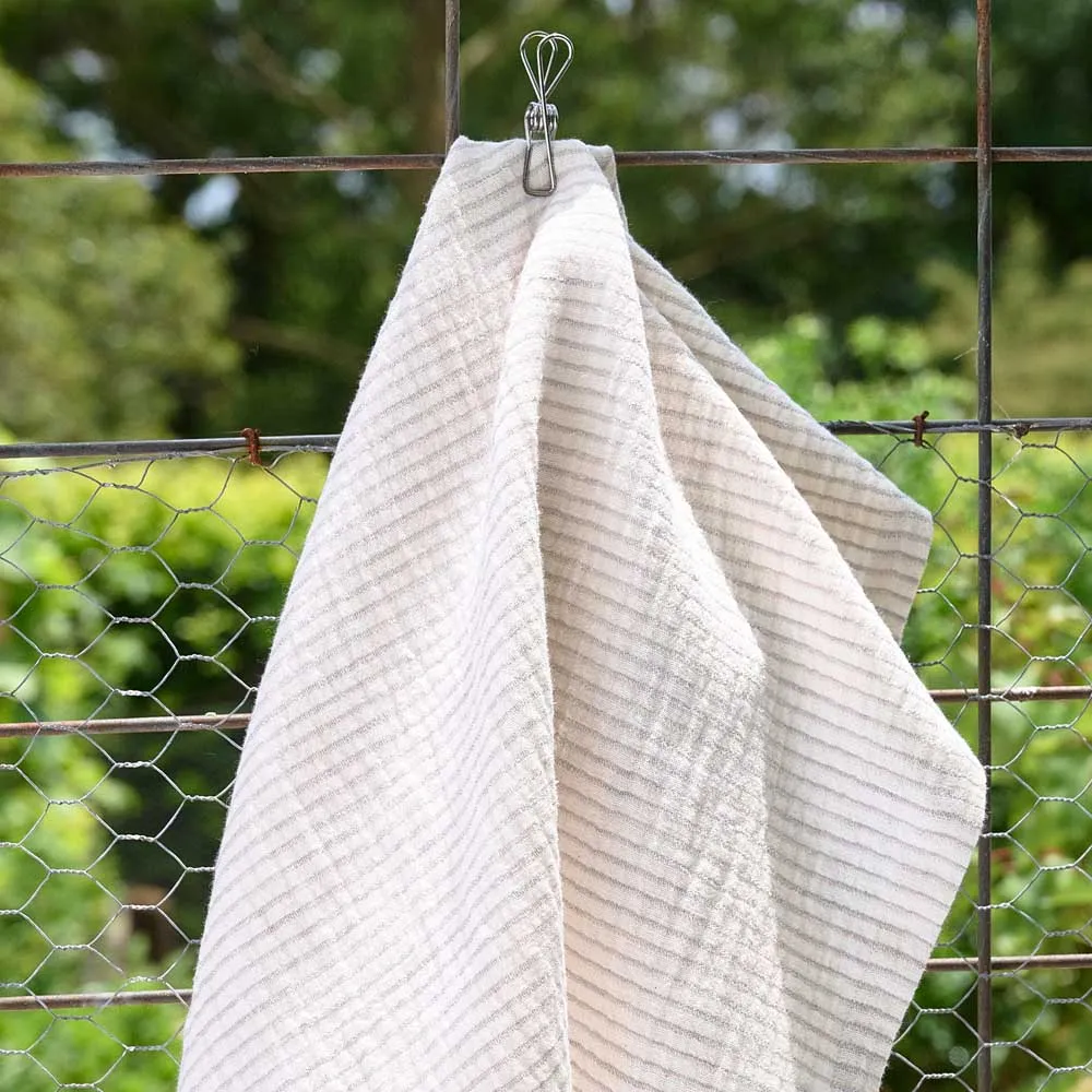 Marina Tea Towel Set - Off White w' Natural Stripe