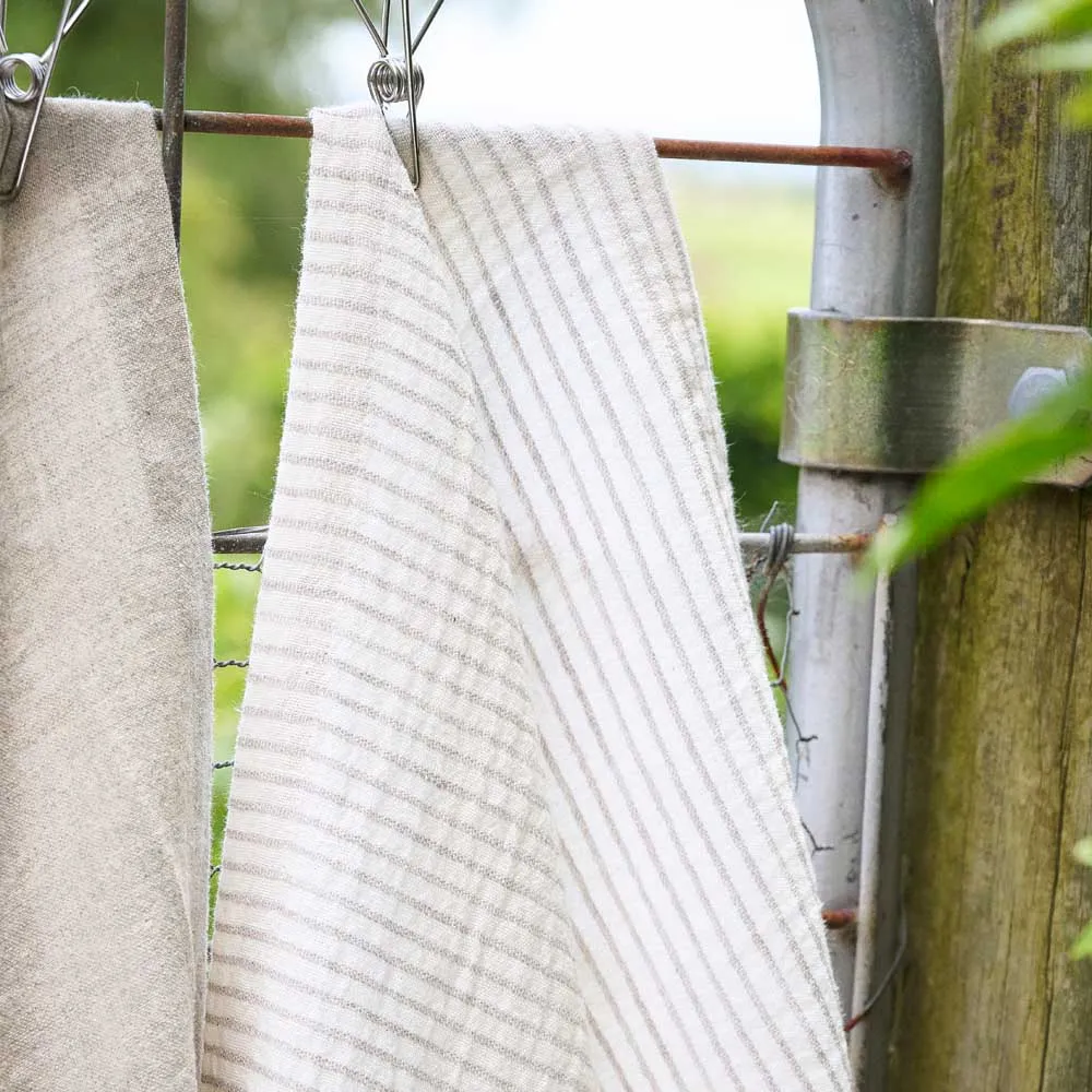 Marina Tea Towel Set - Off White w' Natural Stripe