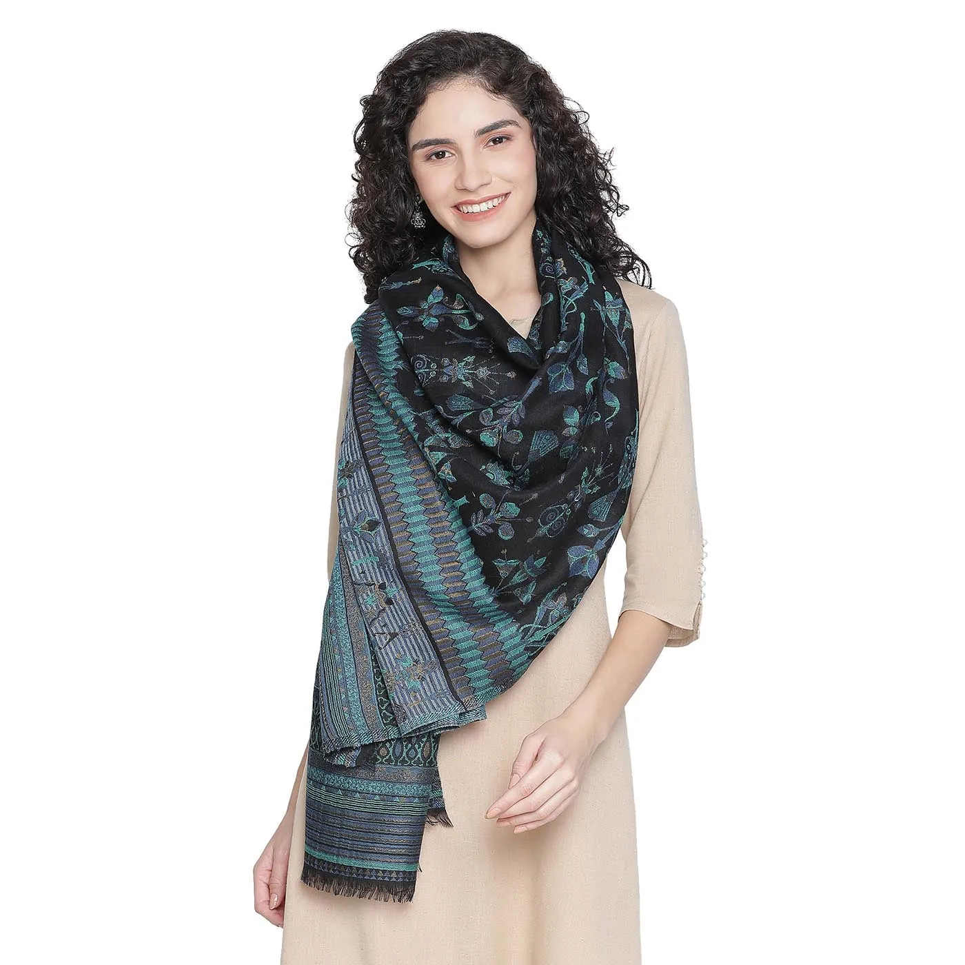 Mehzabeen Wool & Lurex Jacquard Stole