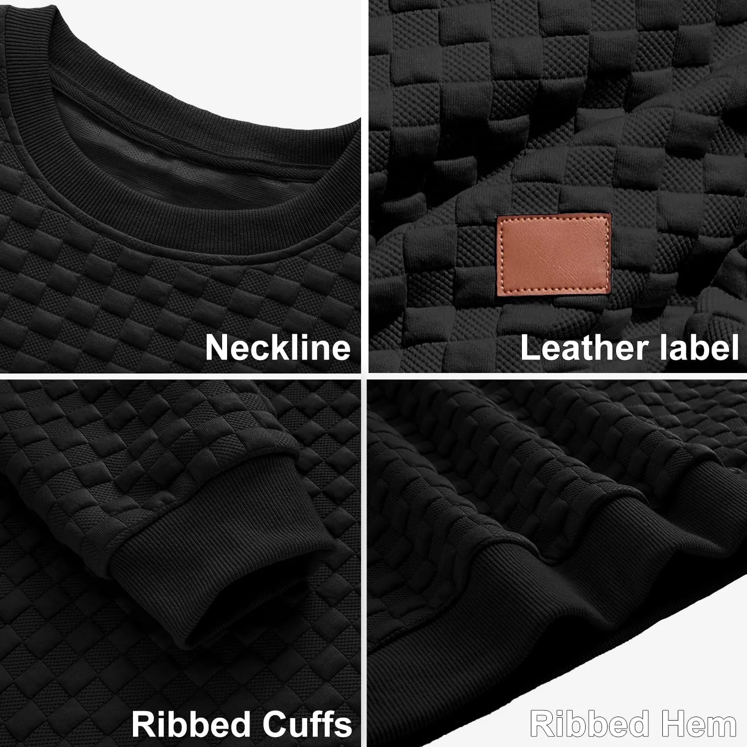 Men's Crewneck Sweatshirts Solid Color Checkered 3D Texture Long Sleeve Casual Basics Pullover Shirt