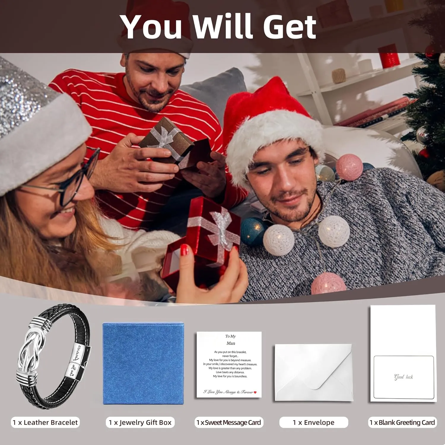 Mens Gift Leather Infinity Bracelet, Braided Black Leather Bracelet Stainless Steel Engraved with Love You Forever Jewelry Gifts for Dad Husband Brother Boyfriend Son 7.5/8/9 Inches