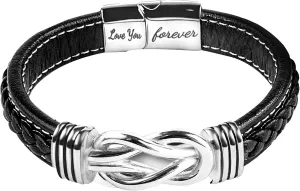 Mens Gift Leather Infinity Bracelet, Braided Black Leather Bracelet Stainless Steel Engraved with Love You Forever Jewelry Gifts for Dad Husband Brother Boyfriend Son 7.5/8/9 Inches