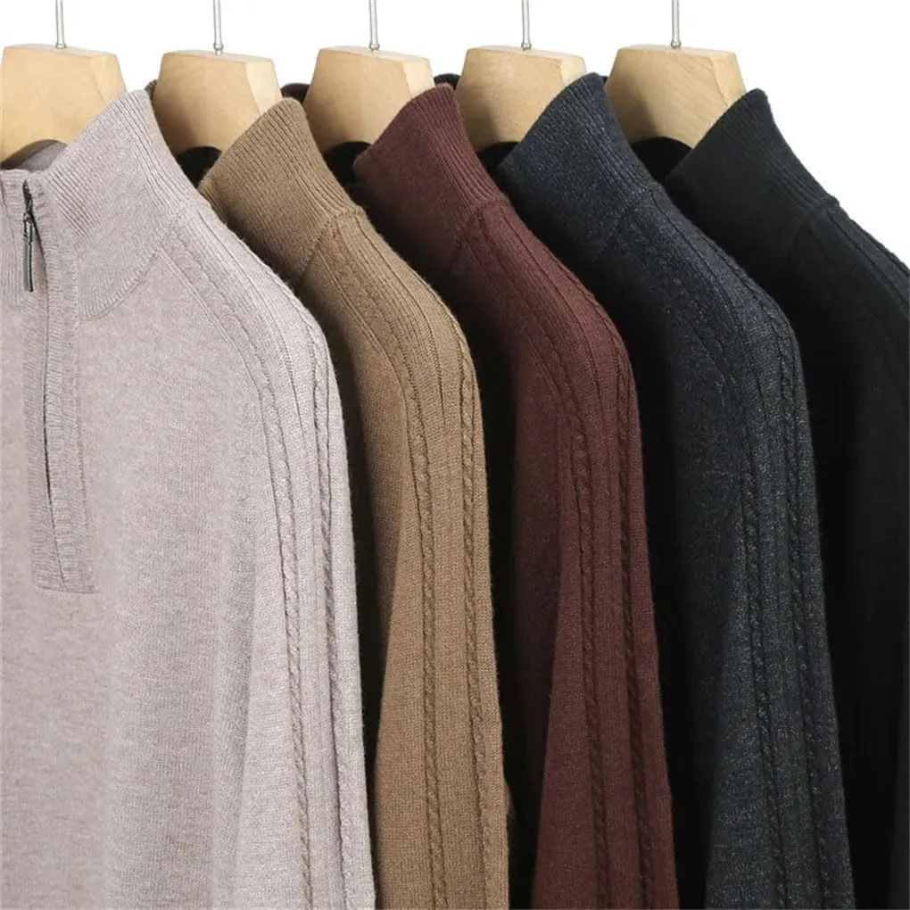 Men's Solid Color Long Sleeve Wool Sweater Men Business Casual Warm Pullover Top