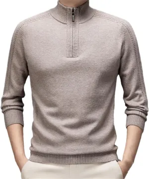 Men's Solid Color Long Sleeve Wool Sweater Men Business Casual Warm Pullover Top