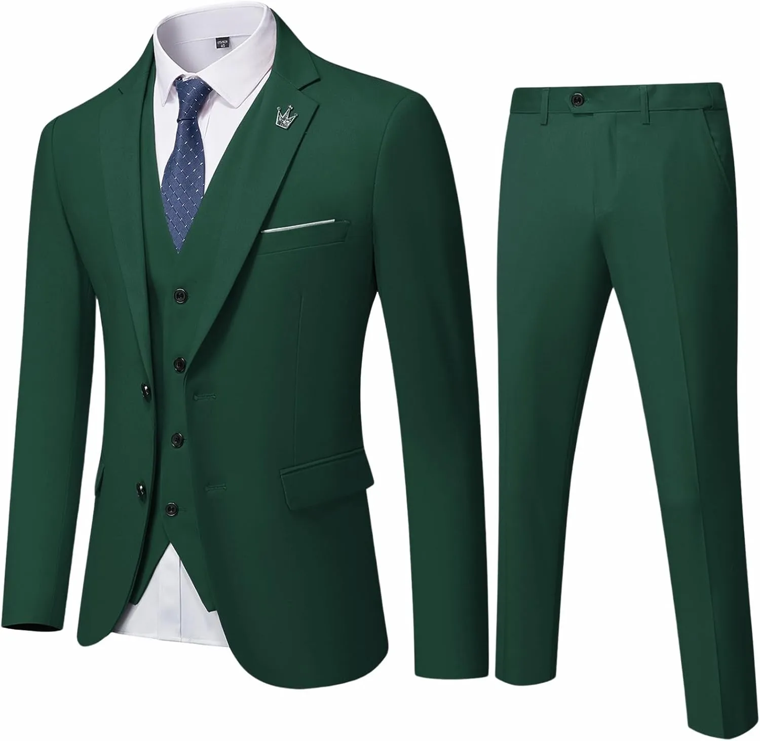 MY'S Men's 3 Piece Slim Fit Suit Set, Two Button Blazer Jacket Vest Pants with Tie, Solid Wedding Dress Tux and Trousers