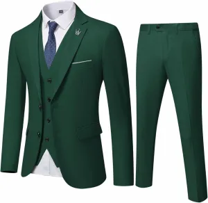 MY'S Men's 3 Piece Slim Fit Suit Set, Two Button Blazer Jacket Vest Pants with Tie, Solid Wedding Dress Tux and Trousers