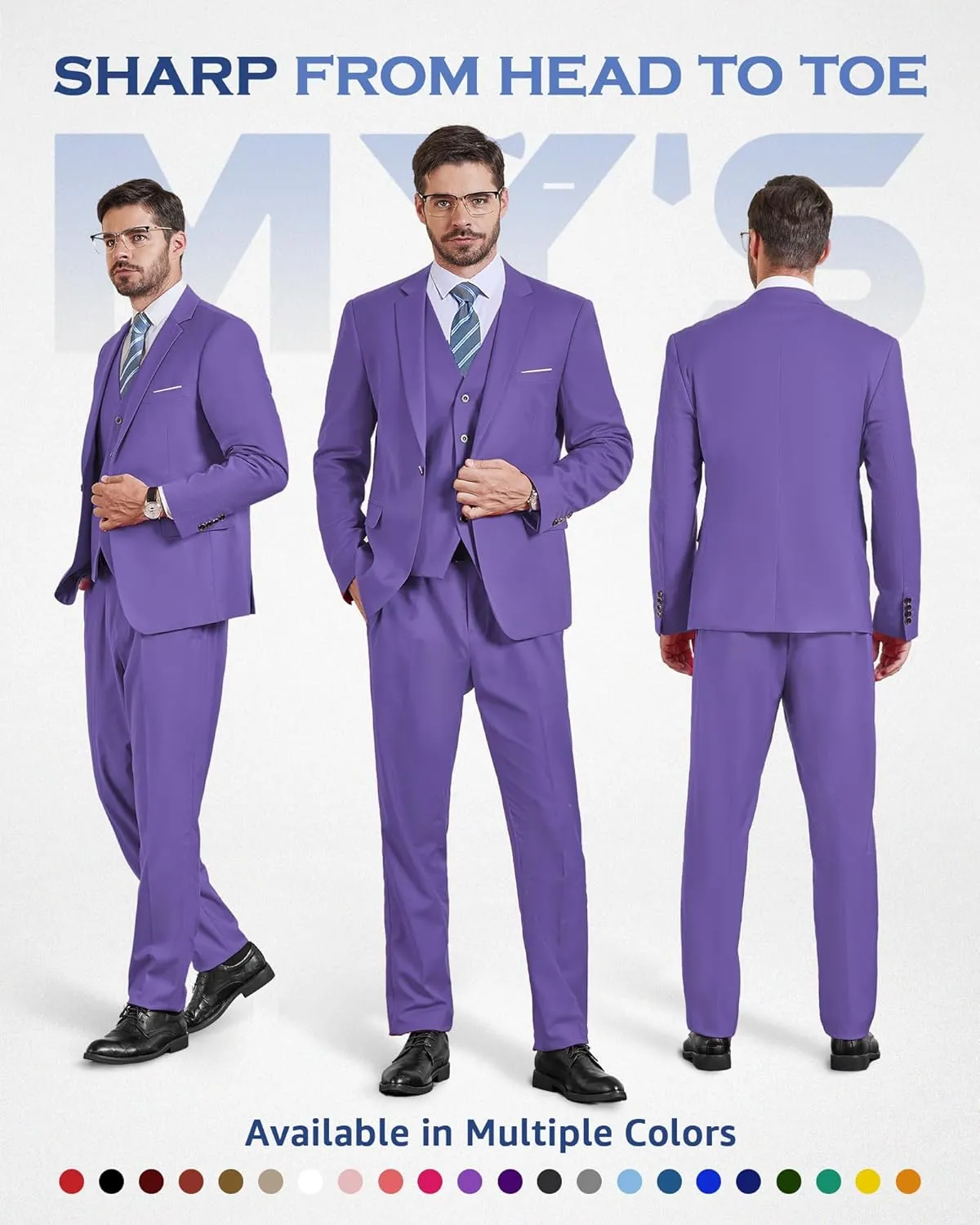 MY'S Men's Blazer Vest Pants Set, One Button Jacket Waistcoat and Trousers, Solid Party Wedding Dress