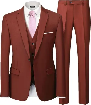 MY'S Men's Blazer Vest Pants Set, One Button Jacket Waistcoat and Trousers, Solid Party Wedding Dress
