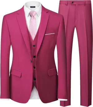 MY'S Men's Blazer Vest Pants Set, One Button Jacket Waistcoat and Trousers, Solid Party Wedding Dress