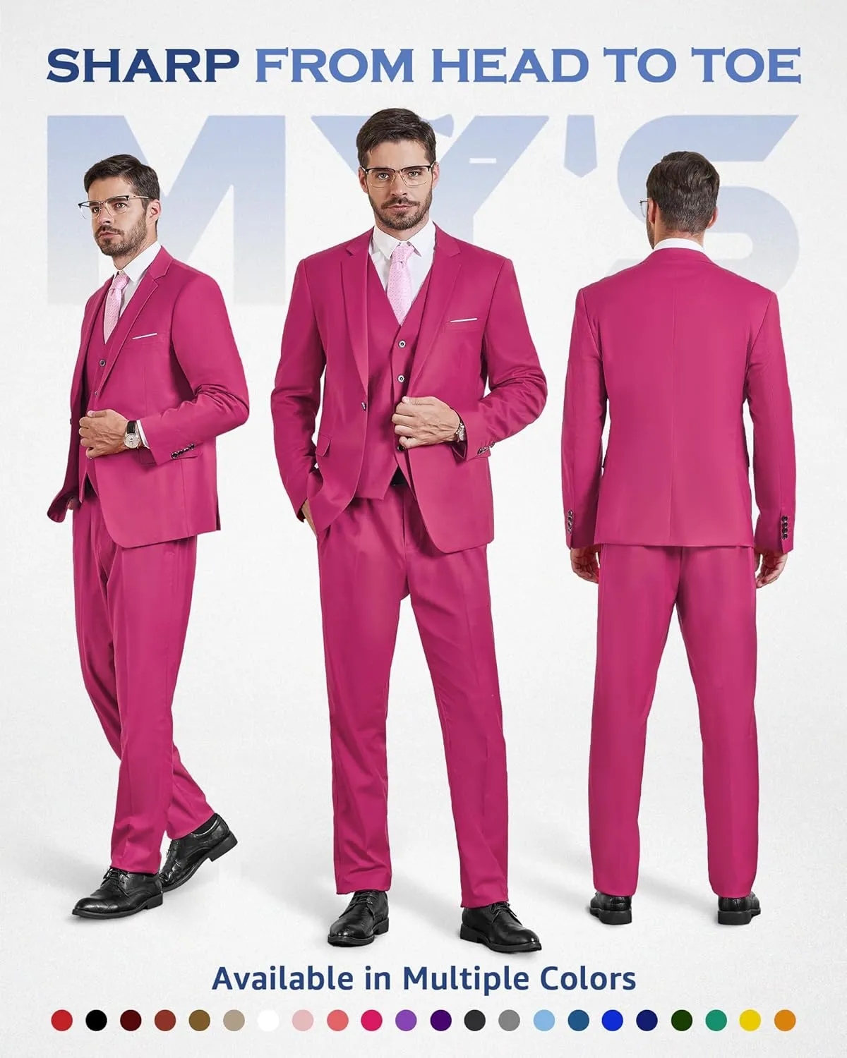MY'S Men's Blazer Vest Pants Set, One Button Jacket Waistcoat and Trousers, Solid Party Wedding Dress